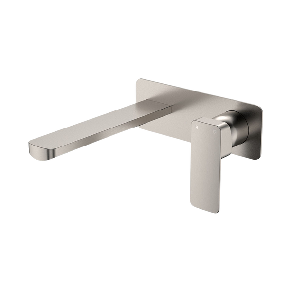 Fienza Tono Basin Wall Mixer Set Rectangular Plate 200mm Outlet Brushed Nickel