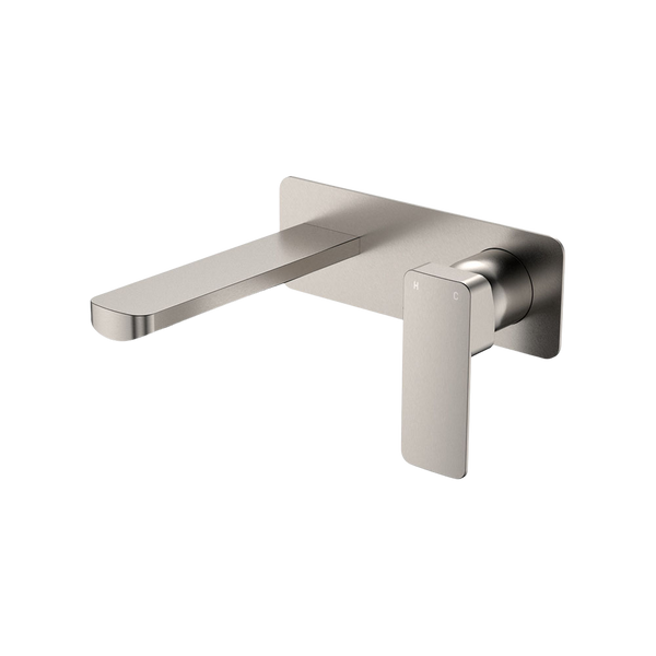 Fienza Tono Basin Wall Mixer Set Rectangular Plate 160mm Outlet Brushed Nickel
