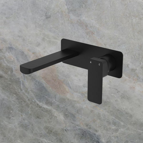 Fienza Tono Basin Wall Mixer Set Rectangular Plate 160mm Outlet Matte Black