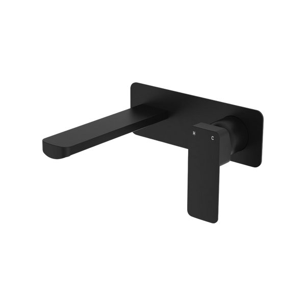 Fienza Tono Basin Wall Mixer Set Rectangular Plate 160mm Outlet Matte Black