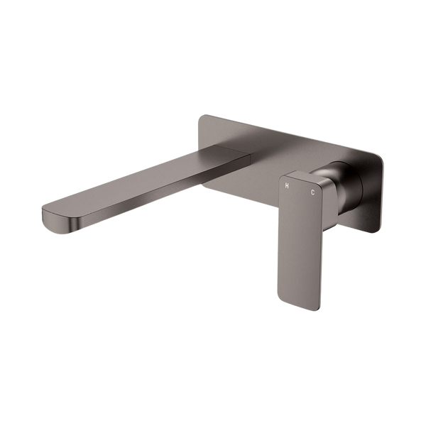 Fienza Tono Basin Wall Mixer Set Rectangular Plate 200mm Outlet Gun Metal