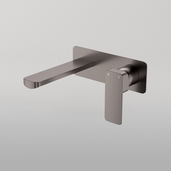 Fienza Tono Basin Wall Mixer Set Rectangular Plate 160mm Outlet Gun Metal