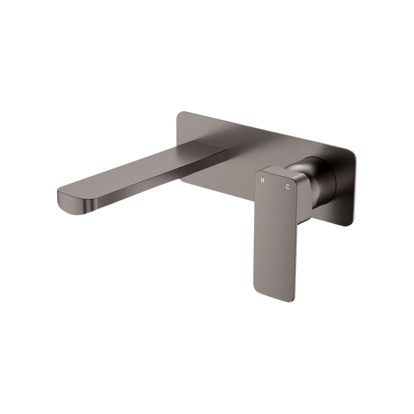 Fienza Tono Basin Wall Mixer Set Rectangular Plate 160mm Outlet Gun Metal