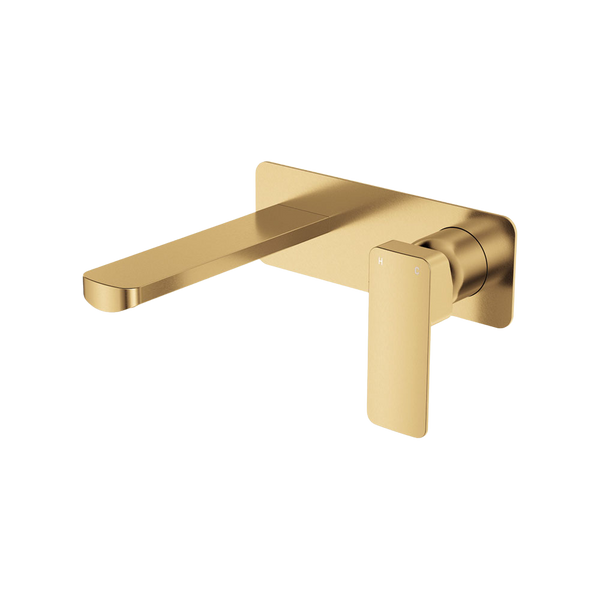Fienza Tono Basin Wall Mixer Set Rectangular Plate 160mm Outlet Urban Brass