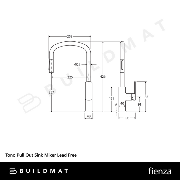 Fienza Tono Pull Out Sink Mixer Chrome Lead Free