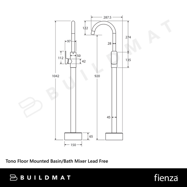 Fienza Tono Floor Mounted Basin/Bath Mixer Chrome Lead Free