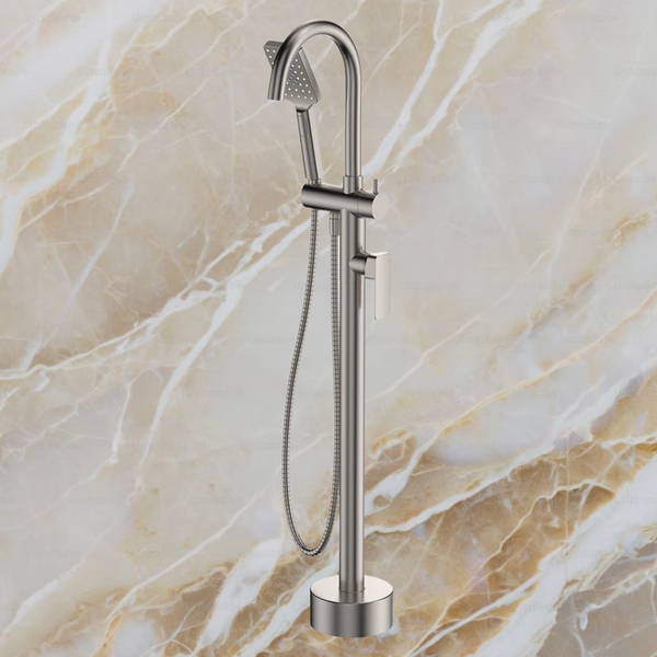 Fienza Tono Floor Mounted Bath Mixer With Hand Shower Brushed Nickel