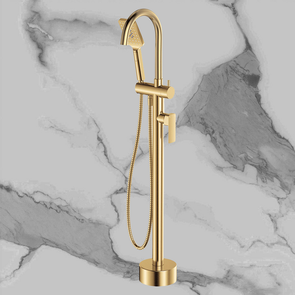 Fienza Tono Floor Mounted Bath Mixer With Hand Shower Urban Brass