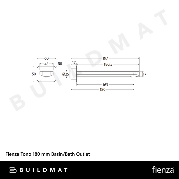 Fienza Tono 180 mm Basin/Bath Outlet Chrome