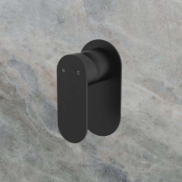 Fienza Empire Slim Wall Mixer Oval Plate Matte Black Lead Free