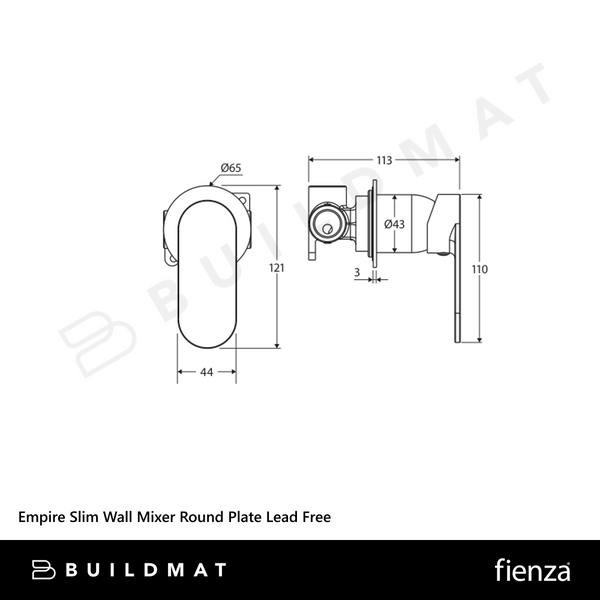 Fienza Empire Slim Wall Mixer Round Plate Brushed Copper Lead Free