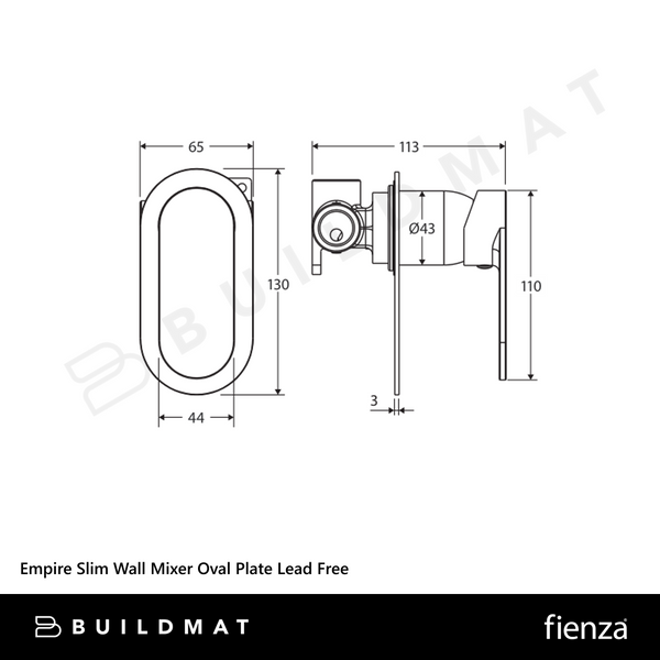 Fienza Empire Slim Wall Mixer Oval Plate Urban Brass Lead Free
