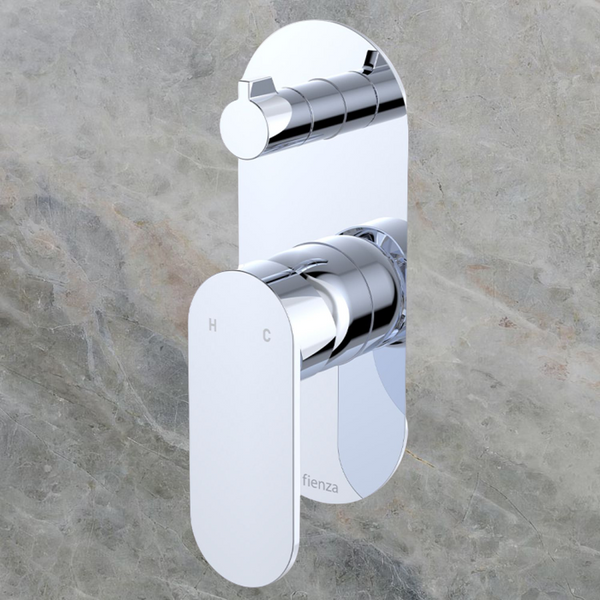 Fienza Empire Slim Wall Diverter Mixer Large Oval Plate Vertical Chrome Lead Free
