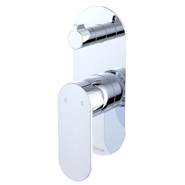 Fienza Empire Slim Wall Diverter Mixer Large Oval Plate Vertical Chrome Lead Free