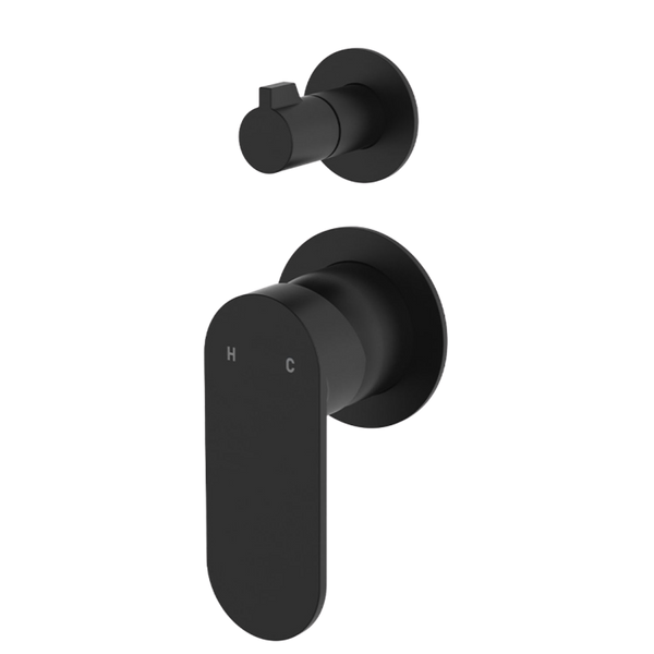Fienza Empire Slim Wall Diverter Mixer Small Round Plates Vertical Matte Black Lead Free