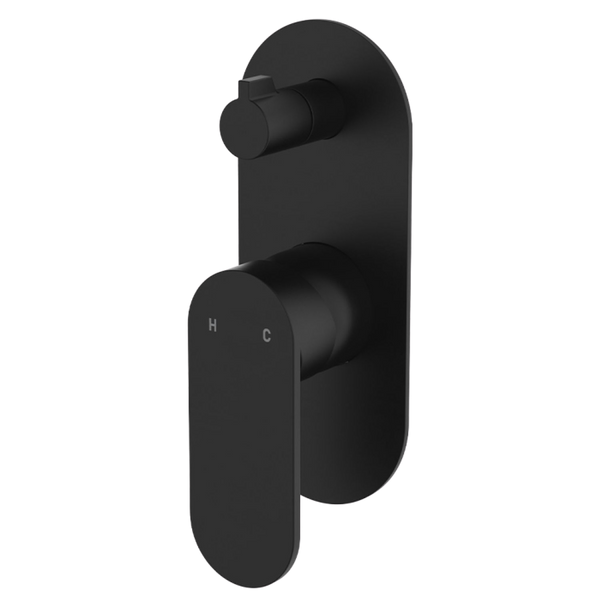 Fienza Empire Slim Wall Diverter Mixer Large Oval Plate Vertical Matte Black