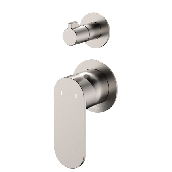 Fienza Empire Slim Wall Diverter Mixer Small Round Plates Vertical Brushed Nickel Lead Free