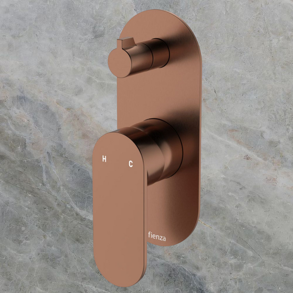 Fienza Empire Slim Wall Diverter Mixer Large Oval Plate Vertical Brushed Copper Lead Free