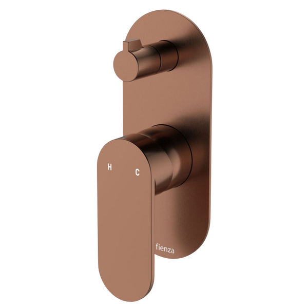 Fienza Empire Slim Wall Diverter Mixer Large Oval Plate Vertical Brushed Copper Lead Free