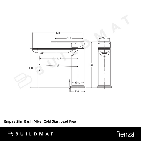 Fienza Empire Slim Basin Mixer Cold Start Brushed Copper Lead Free