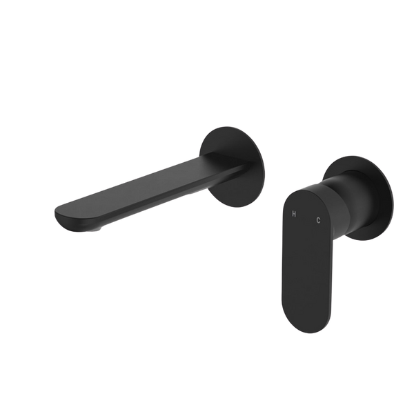 Fienza Empire Slim Basin/Bath Wall Mixer Set Round Plates 160mm Matte Black Lead Free