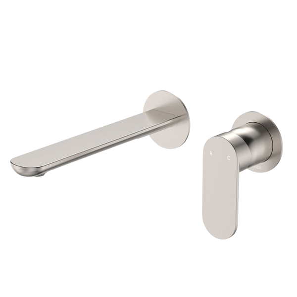 Fienza Empire Slim Basin/Bath Wall Mixer Set Round Plates 200mm Brushed Nickel Lead Free