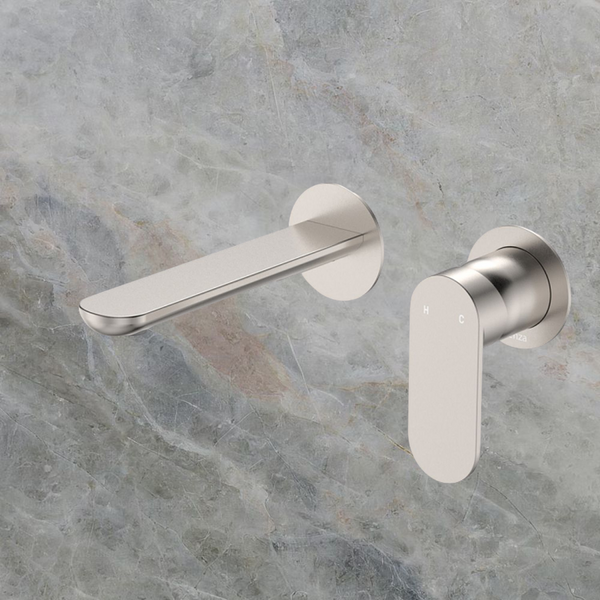 Fienza Empire Slim Basin/Bath Wall Mixer Set Round Plates 160mm Brushed Nickel Lead Free