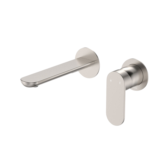 Fienza Empire Slim Basin/Bath Wall Mixer Set Round Plates 160mm Brushed Nickel Lead Free