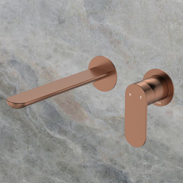 Fienza Empire Slim Basin/Bath Wall Mixer Set Round Plates 200mm Brushed Copper Lead Free