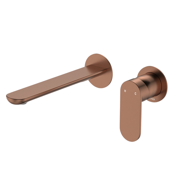 Fienza Empire Slim Basin/Bath Wall Mixer Set Round Plates 200mm Brushed Copper Lead Free