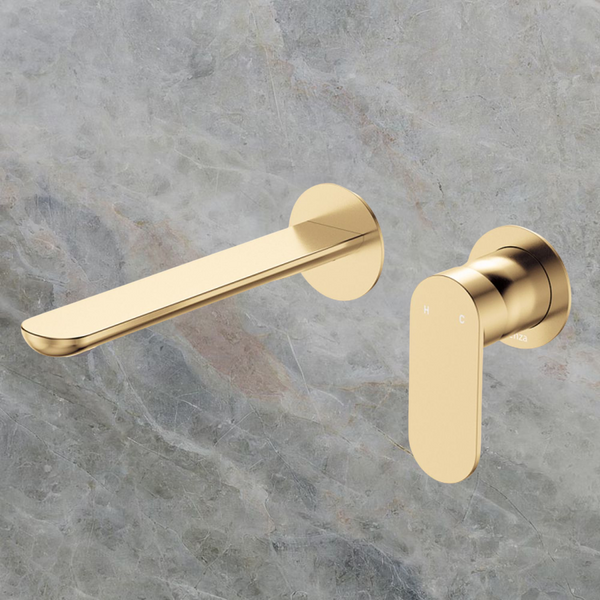 Fienza Empire Slim Basin/Bath Wall Mixer Set Round Plates 200mm Urban Brass Lead Free