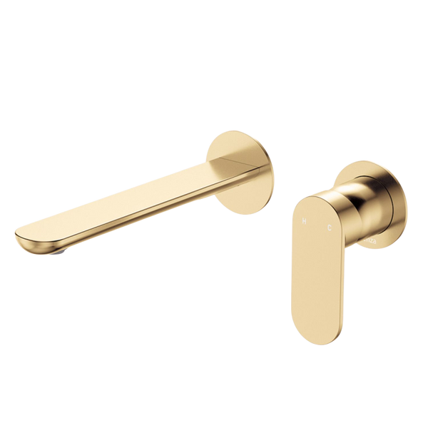 Fienza Empire Slim Basin/Bath Wall Mixer Set Round Plates 200mm Urban Brass Lead Free