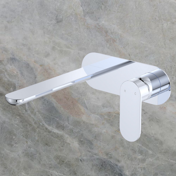 Fienza Empire Slim Basin/Bath Wall Mixer Set Oval Plate 200mm Chrome Lead Free