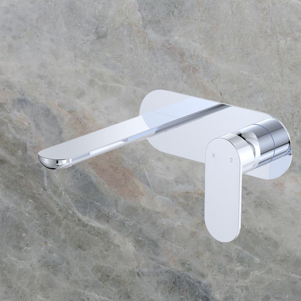 Fienza Empire Slim Basin/Bath Wall Mixer Set Oval Plate 160mm Chrome Lead Free