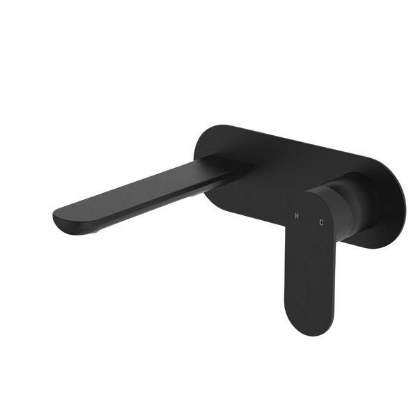 Fienza Empire Slim Basin/Bath Wall Mixer Set Oval Plate 160mm Matte Black Lead Free