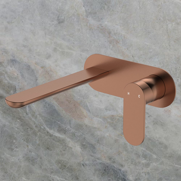 Fienza Empire Slim Basin/Bath Wall Mixer Set Oval Plate 200mm Brushed Copper Lead Free