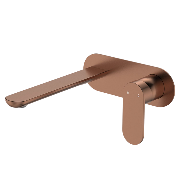 Fienza Empire Slim Basin/Bath Wall Mixer Set Oval Plate 200mm Brushed Copper Lead Free