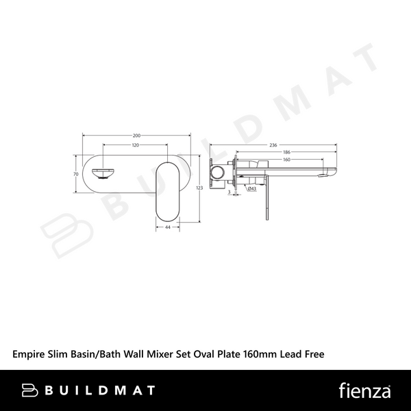 Fienza Empire Slim Basin/Bath Wall Mixer Set Oval Plate 160mm Brushed Copper Lead Free