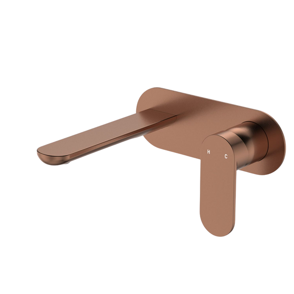 Fienza Empire Slim Basin/Bath Wall Mixer Set Oval Plate 160mm Brushed Copper Lead Free