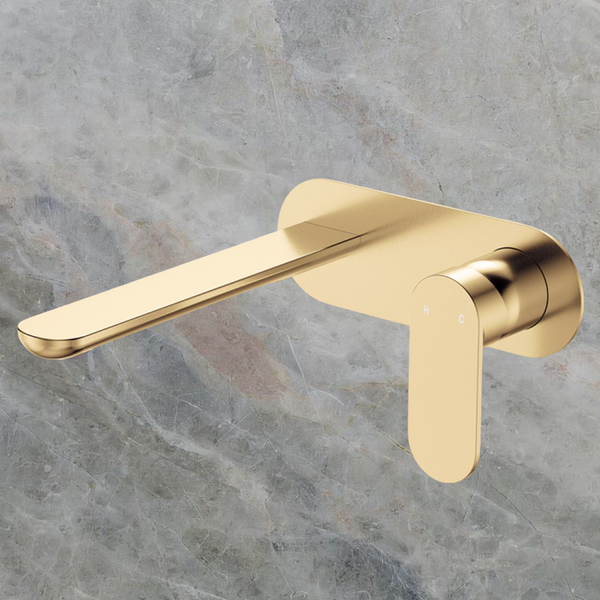 Fienza Empire Slim Basin/Bath Wall Mixer Set Oval Plate 200mm Urban Brass Lead Free
