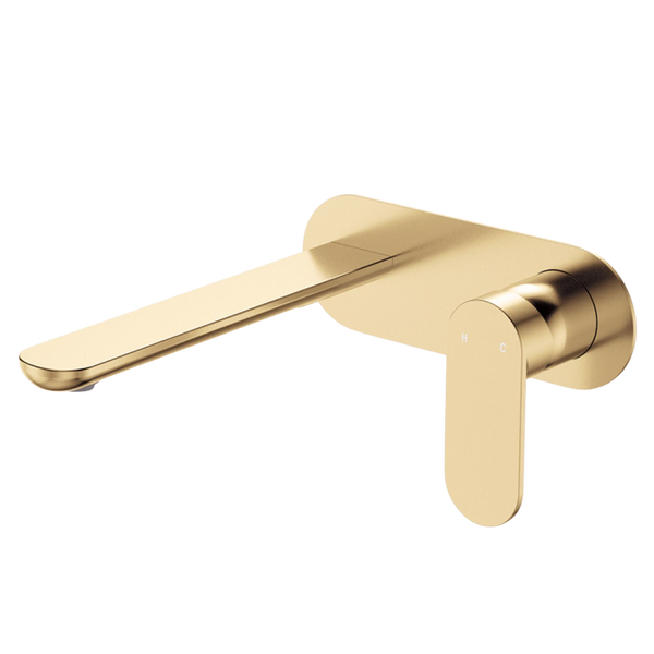 Fienza Empire Slim Basin/Bath Wall Mixer Set Oval Plate 200mm Urban Brass Lead Free