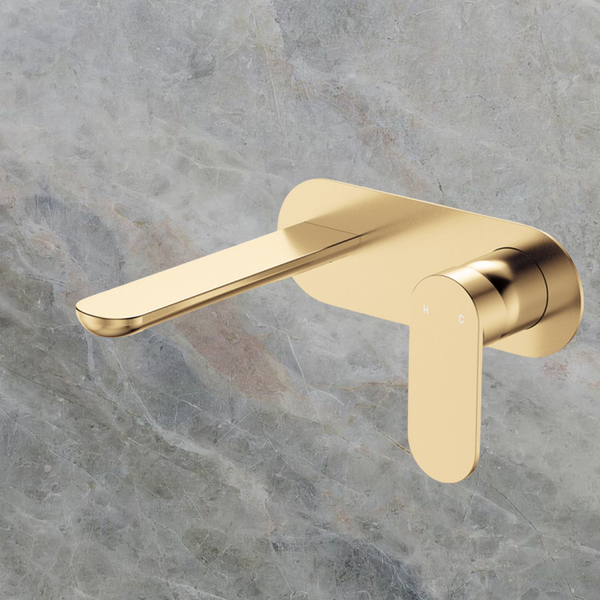 Fienza Empire Slim Basin/Bath Wall Mixer Set Oval Plate 160mm Urban Brass Lead Free