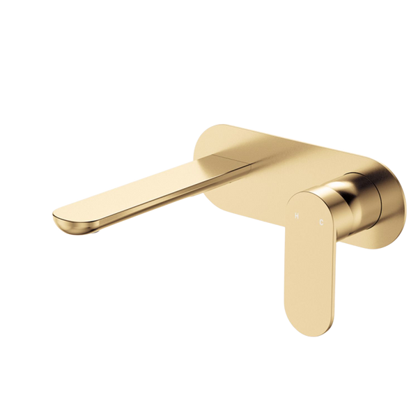 Fienza Empire Slim Basin/Bath Wall Mixer Set Oval Plate 160mm Urban Brass Lead Free