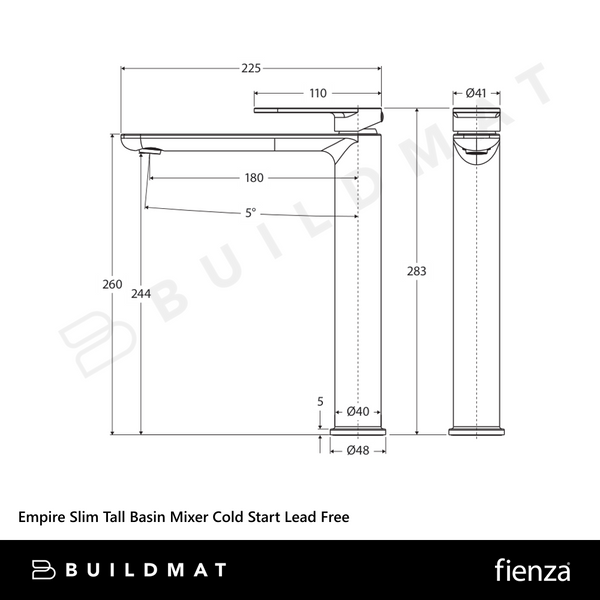 Fienza Empire Slim Tall Basin Mixer Cold Start Brushed Nickel Lead Free