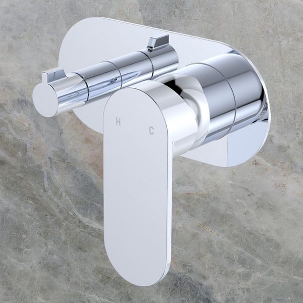 Fienza Empire Slim Wall Diverter Mixer Large Oval Plate Horizontal Chrome Lead Free