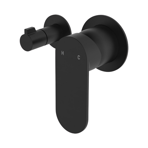 Fienza Empire Slim Wall Diverter Mixer Small Round Plates Horizontal Matte Black Lead Free