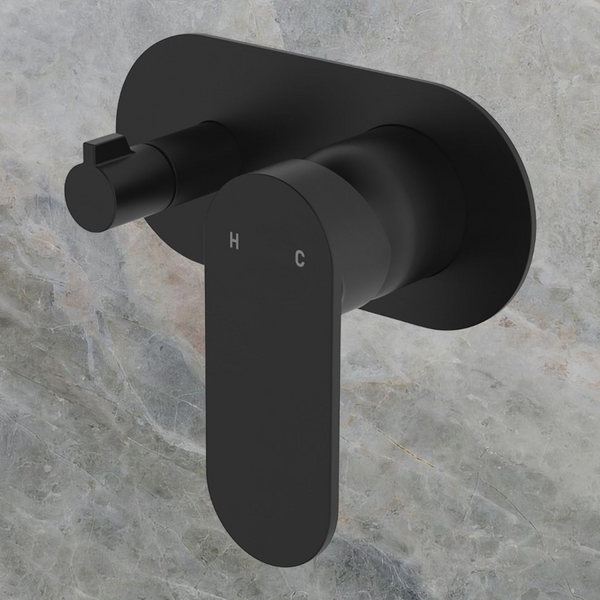 Fienza Empire Slim Wall Diverter Mixer Large Oval Plate Horizontal Matte Black Lead Free