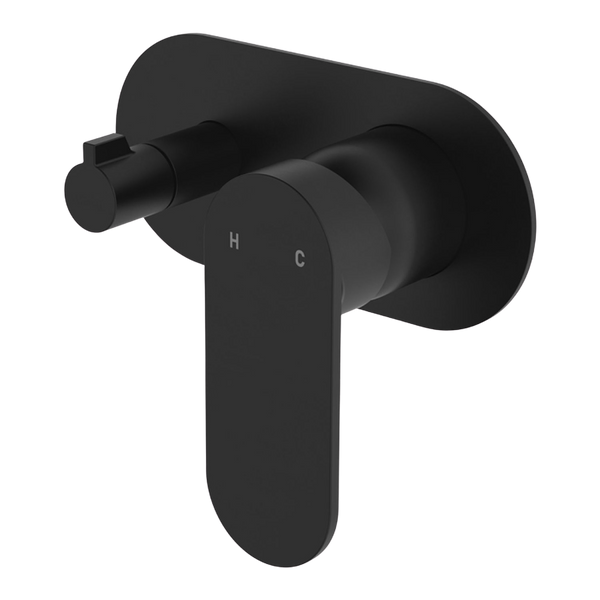 Fienza Empire Slim Wall Diverter Mixer Large Oval Plate Horizontal Matte Black Lead Free