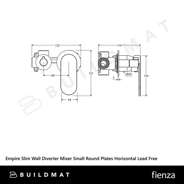 Fienza Empire Slim Wall Diverter Mixer Small Round Plates Horizontal Brushed Nickel Lead Free