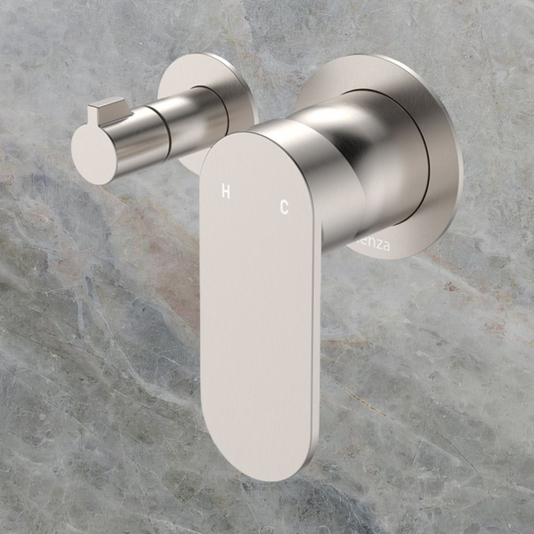 Fienza Empire Slim Wall Diverter Mixer Small Round Plates Horizontal Brushed Nickel Lead Free